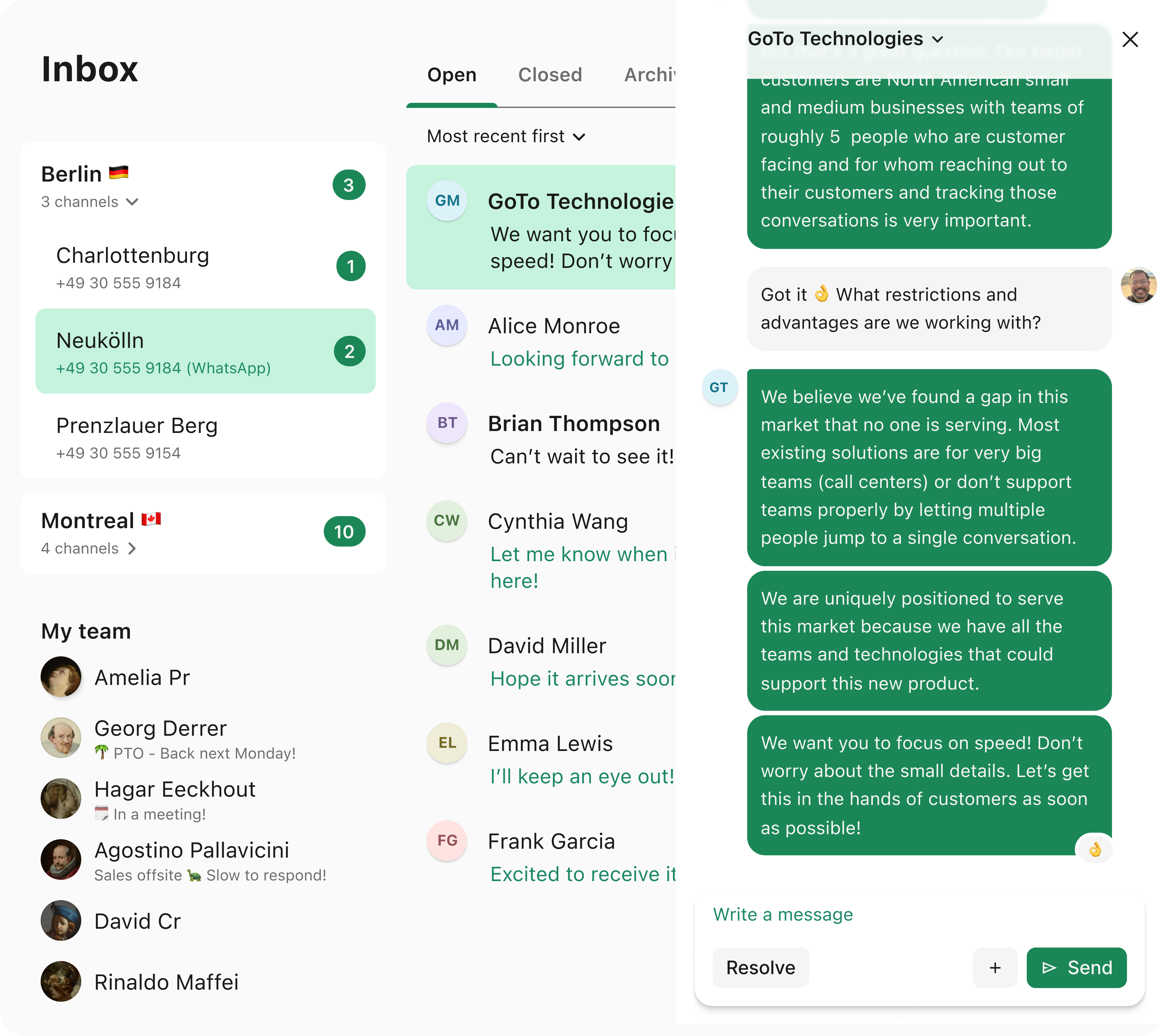 Inbox app in light and dark mode