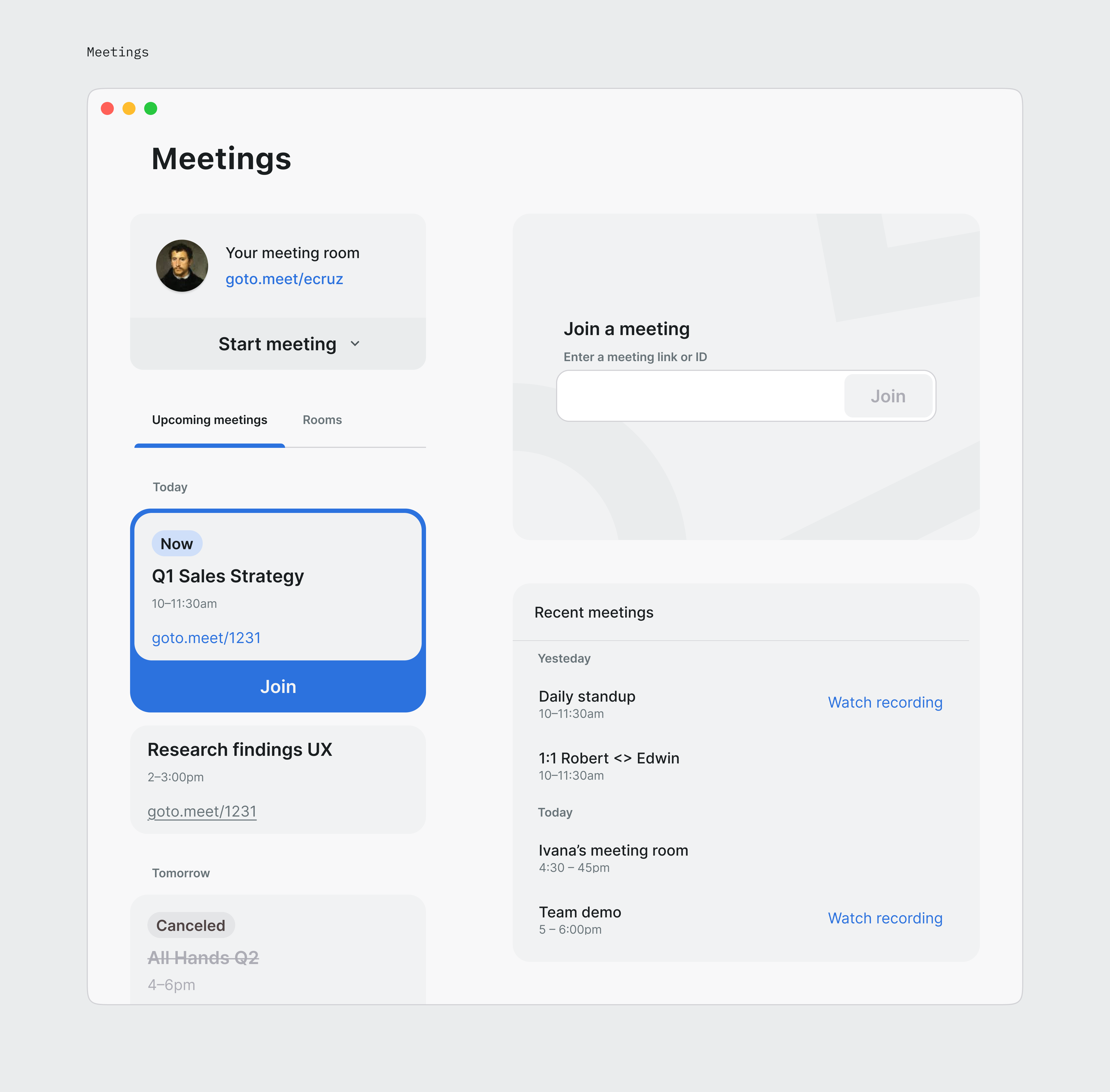Meetings scheduling — meetings (light)