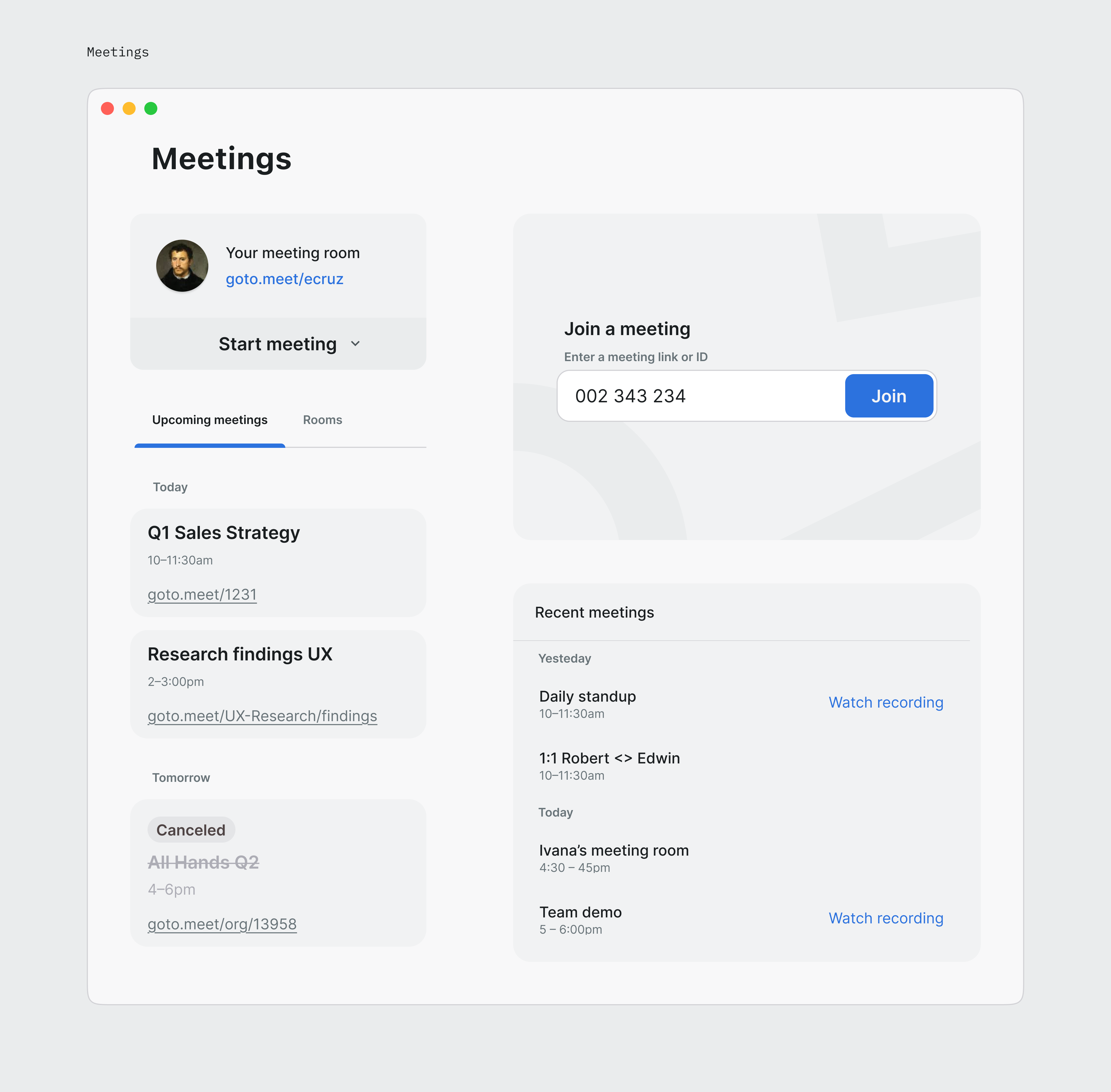 Meetings scheduling — join meeting (light)