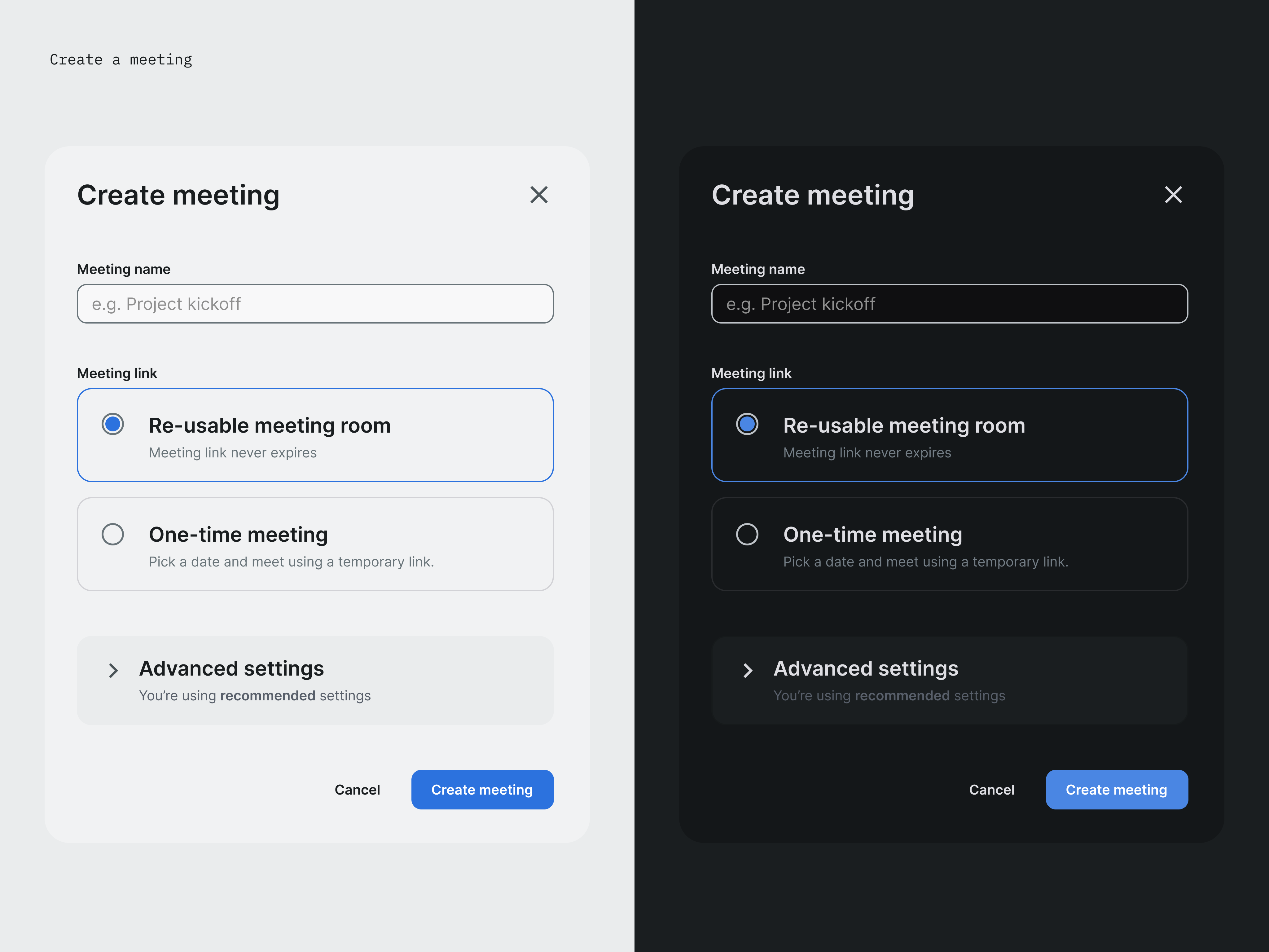 Meetings scheduling — create a meeting