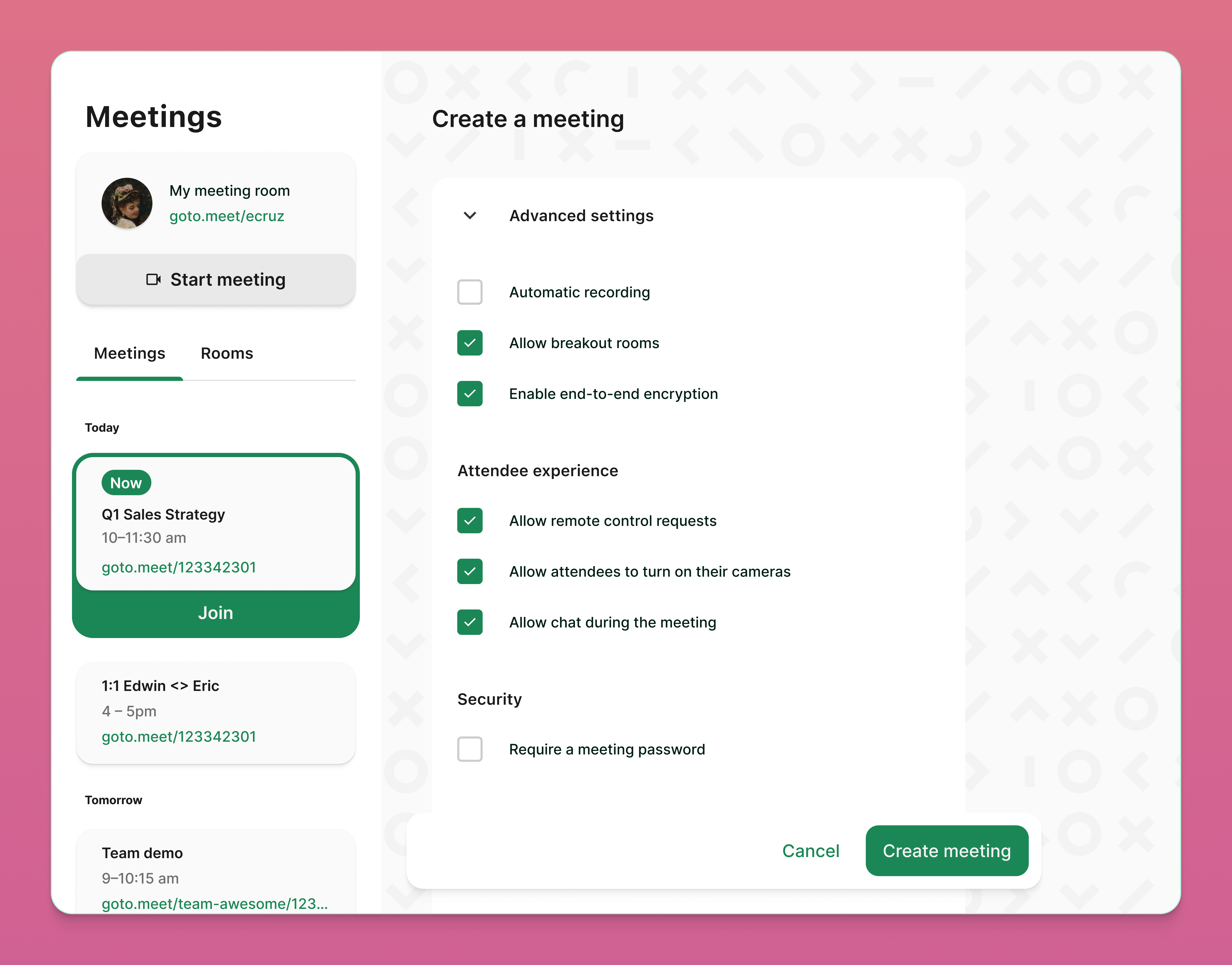 Meetings scheduling — concepts