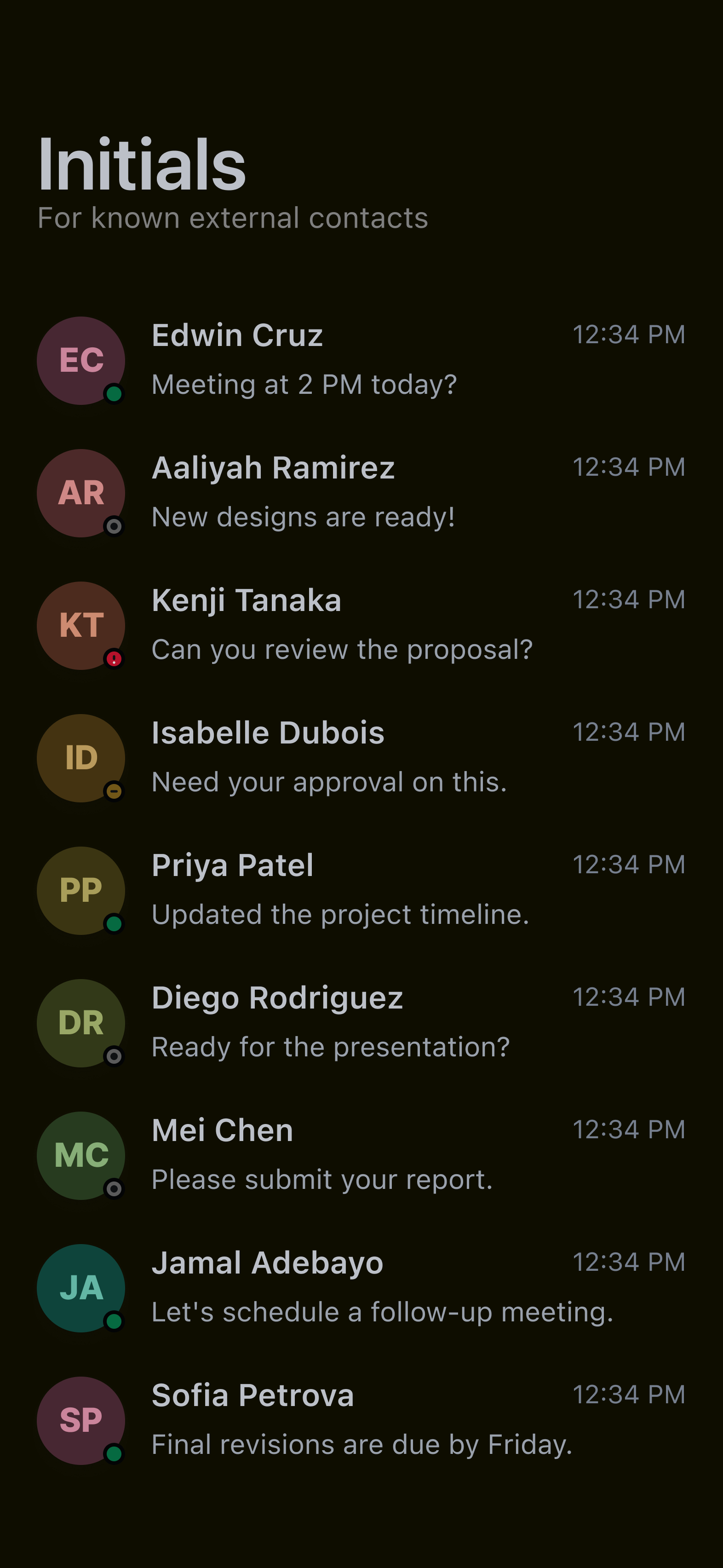 Avatar variants with user initials