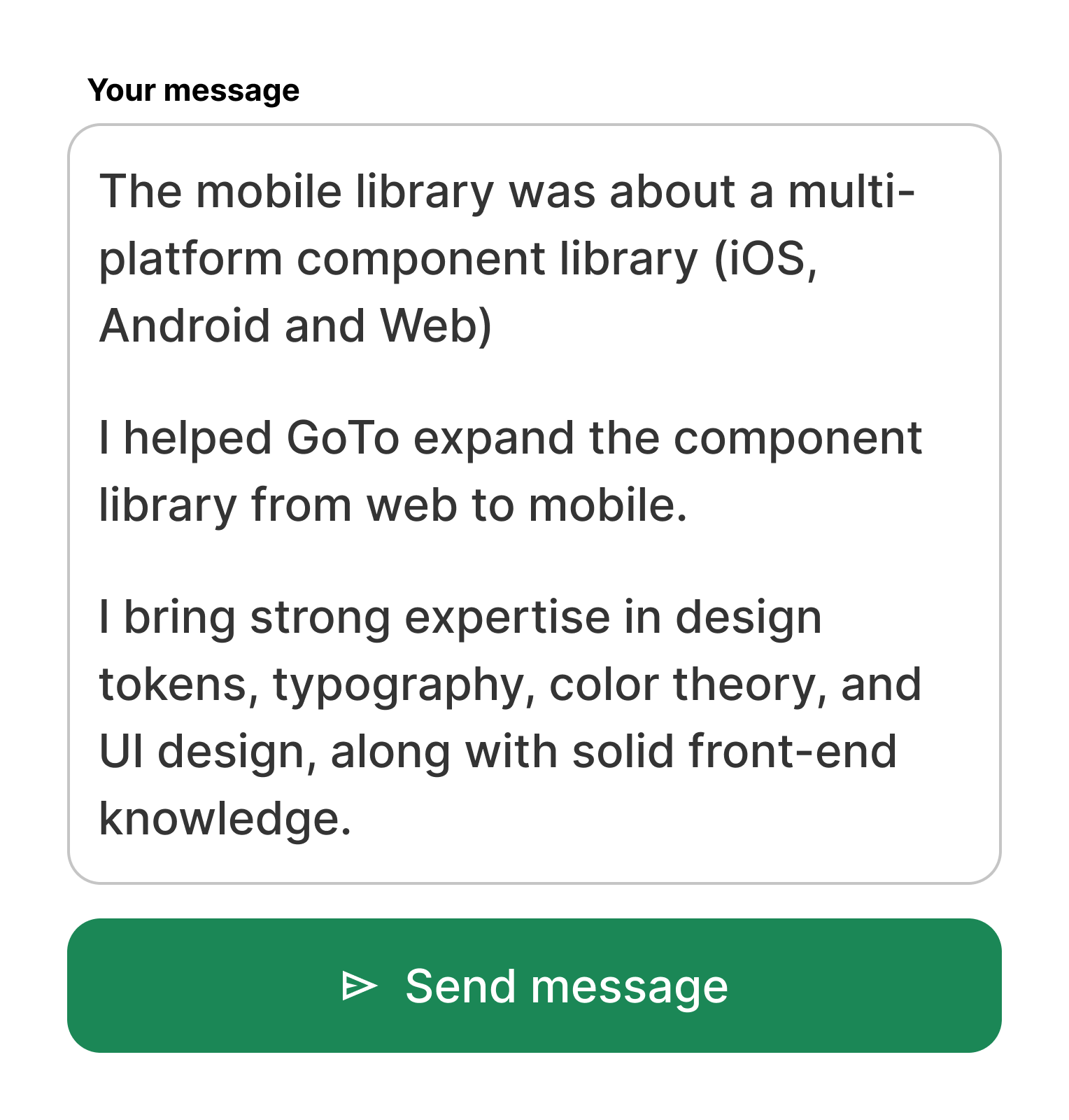 Text block with send message