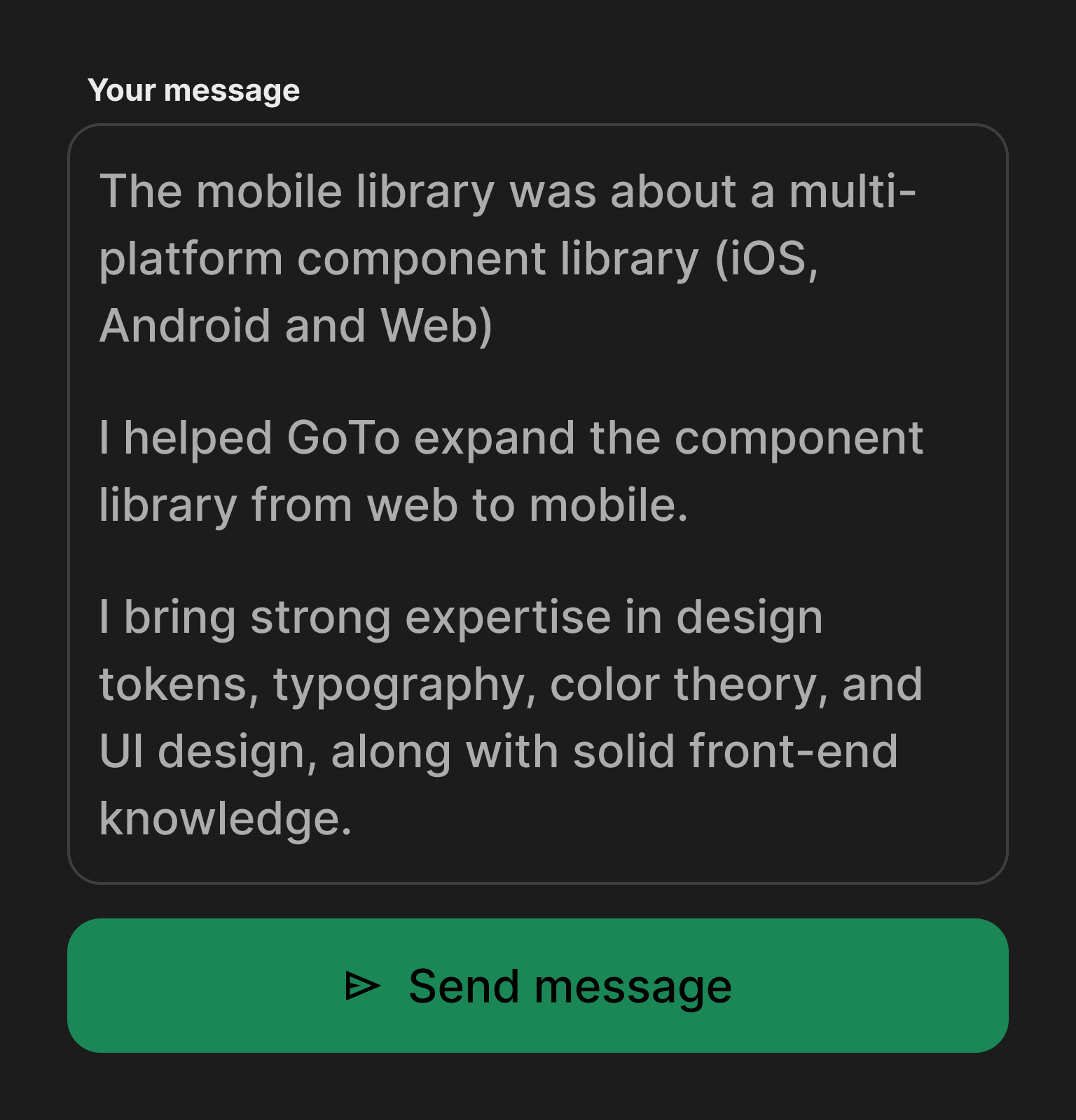 Text block with send message