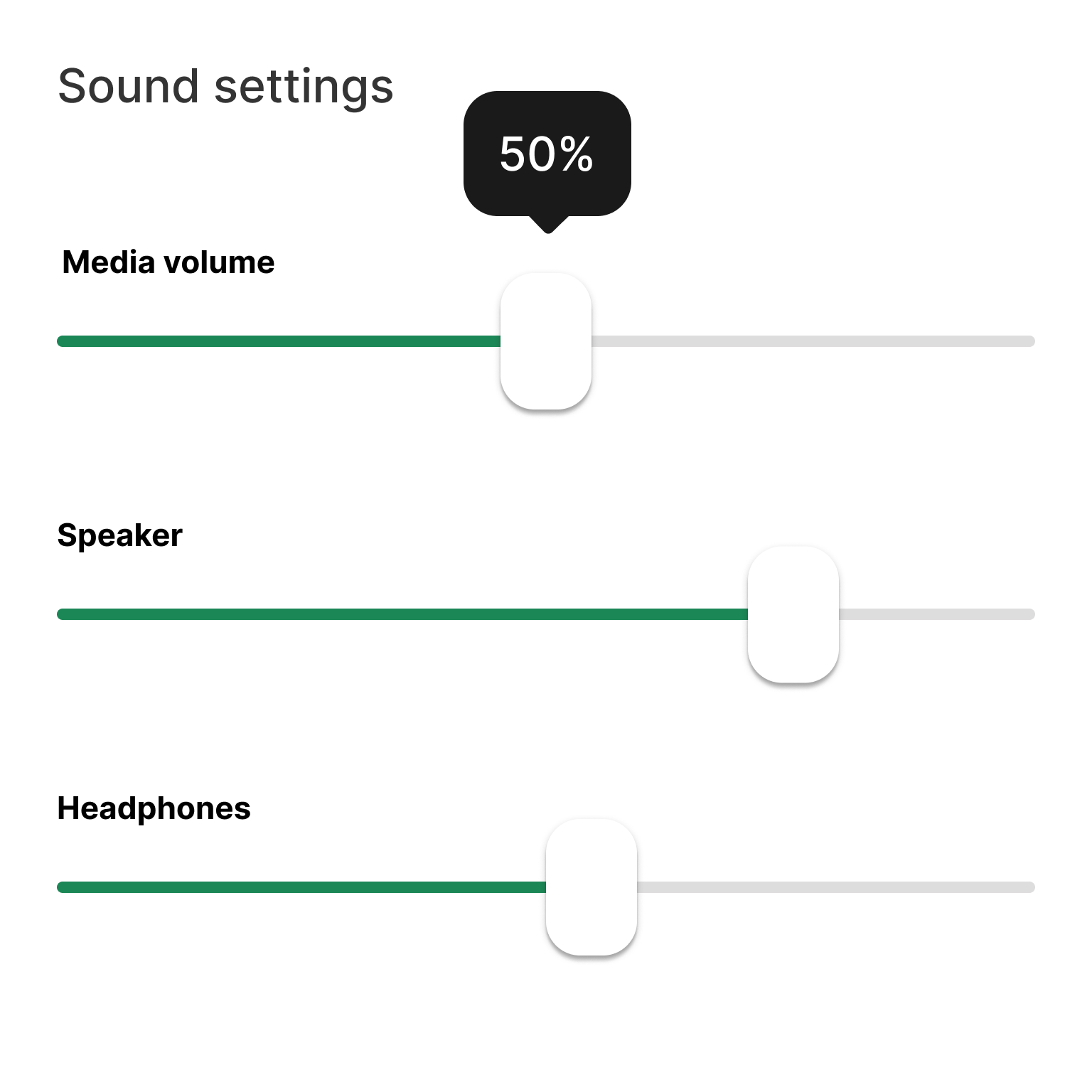 Settings with toggles and radios