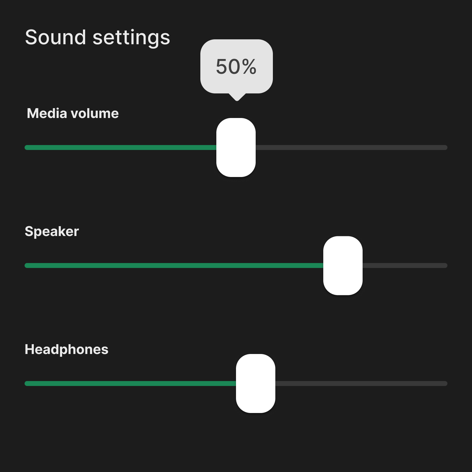 Settings with toggles and radios